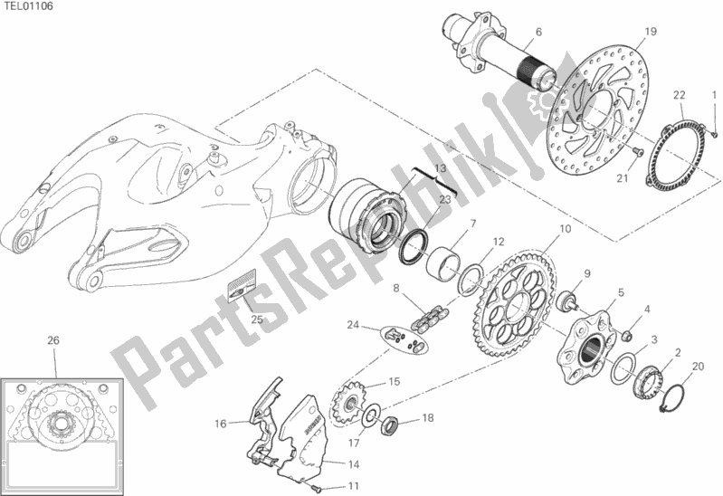 All parts for the Hub, Rear Wheel of the Ducati Multistrada 1260 ABS USA 2019